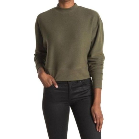 NEW Abound XS Mock Neck Long Sleeve Cropped Fleece Pullover Blouse Top Olive - Picture 1 of 6